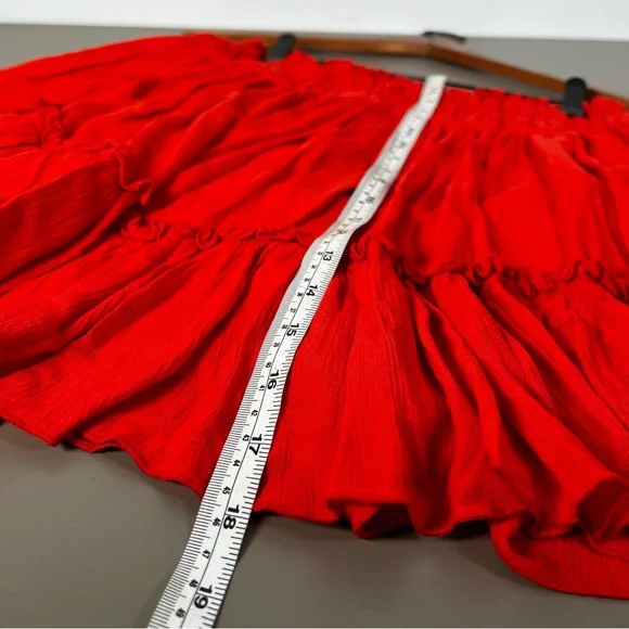 Free People Hooked On You Red Orange Ruffle Elastic Skirt Size Small - Picture 4 of 7